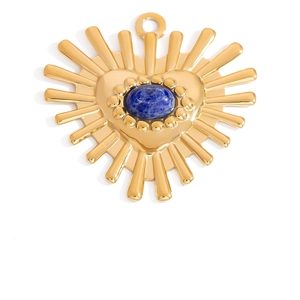 18K gold plated heart sunburst pendant with oval blue lapis stone inlay