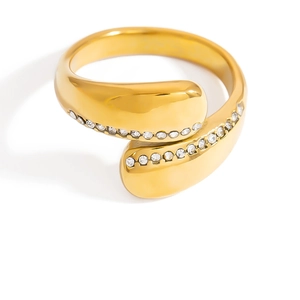 Polished 18K gold plated wrap ring featuring sparkling pavé crystals on a minimalist design