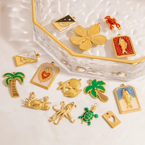 Stainless Steel Ocean Animal Palm Tree Pendant Enamel Drip Oil Rhinestone Charms For DIY Necklace Earrings Jewelry Making