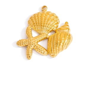 Detail view of gold-plated sea shell and starfish pendants for DIY jewelry making projects