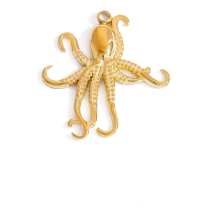 Polished golden octopus charm pendant with detailed suction cup textures on white background
