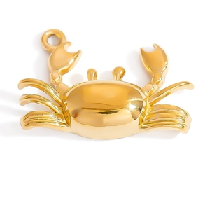 Polished gold crab pendant charm made of stainless steel with a high-shine mirror finish