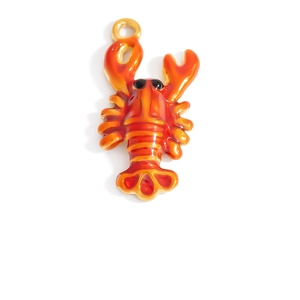 Vibrant orange enamel lobster pendant with golden ring for DIY jewelry making