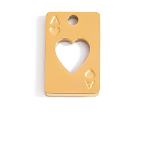 Polished gold stainless steel Ace of Hearts playing card pendant with heart-shaped cutout