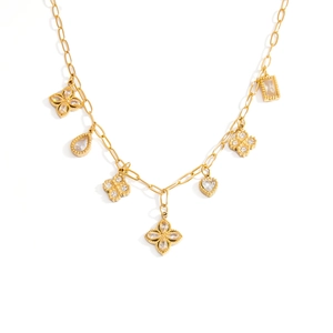 Luxe 18K vergulde titanium stalen ketting met fonkelende zirkonia hangers