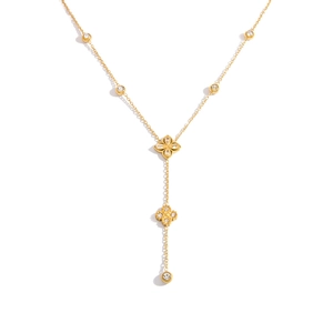 18K vergulde roestvrijstalen Y-ketting met elegante bloemmotieven en heldere edelstenen