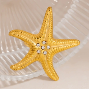 Bague Étoile de Mer Acier Inoxydable Plaqué Or 18K Zirconium Réglable Ouverte Mode Océan Bijoux Pour Femmes