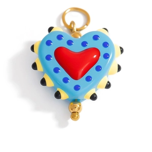 Colorful heart-shaped stainless steel pendant with vibrant blue resin and golden accents