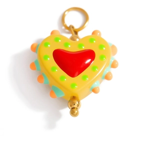 Vibrant hand-painted glass heart pendant with colorful dopamine style and gold ring