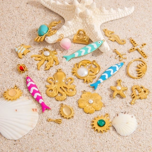 Accessori per Gioielli Fai da Te in Acciaio Inossidabile Serie Estiva Oceano Polpo Granchio Cavalluccio Marino Pendenti Placcati Oro 18K