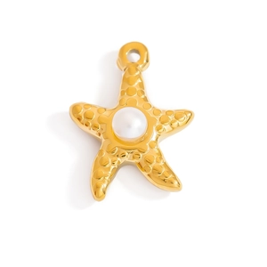 Pendente stella marina in oro 18K con perla naturale per gioielli da spiaggia