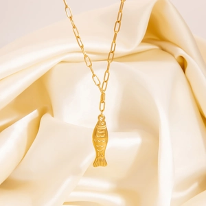 Mode Edelstahl Vergoldet Fisch Anhänger Halskette Für Damen Minimalistisch Marine Tier Büroklammerkette Schmuck Geschenk