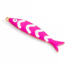 Squisito ciondolo a polpo placcato oro 18K con smalto rosa e macchie bianche serie oceano