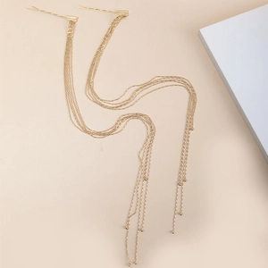 Pinces à cheveux dorées élégantes avec franges à chaînes de perles multicouches de luxe