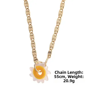 Golden flower pendant necklace detail showing 55cm chain length and 20.9g weight