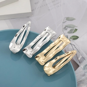 Metallische Welle Geometrische Haarspange Für Damen Gold Silber Gehämmert Textur Entenschnabel Seitenclip Personalisierte Mode Haarschmuck