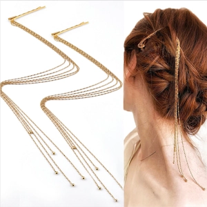 Barrettes à Cheveux Minimalistes à Chaîne à Glands Dorés pour Femmes Coiffe à Longue Chaîne en Métal Bijoux de Fête