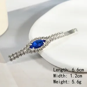 Elegant crystal hair clip with blue marquise gemstone, length 6.6cm, weight 5.6g