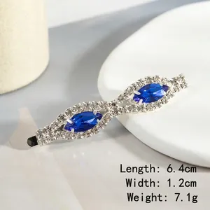Elegant rhinestone hair clip with navy crystals and silver finish for women, 6.4cm long