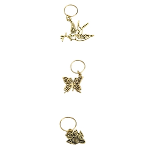 Vintage bronze dreadlock jewelry set with owl, butterfly, and bird charms for hair decoration