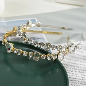 Sparkling rhinestone thin headbands in gold and silver finish for elegant women's hair styling