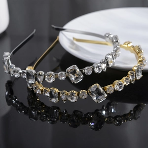 Korean Style Rhinestone Headband Shiny Crystal Hair Hoop For Women Elegant Wedding Party Hair Accessories Gold Silver