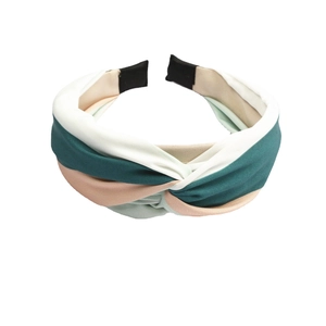 Minimalist wide striped cross knot headband with colorful patchwork fabric and elastic back