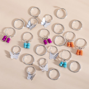 Set d'anneaux à cheveux avec pendentifs papillon et perles colorées pour tresses créatives