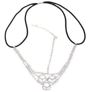 Bohemian multi-layer crystal forehead chain with silver rhinestones and elastic band