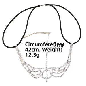 Detailed view of layered rhinestone head chain, length 42cm, weight 12.3g, gothic hair accessory