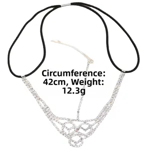 Detailed view of layered silver head chain with rhinestones showing 42cm circumference