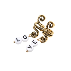 Ethnic spiral dreadlock cuffs in vintage gold with LOVE letter beads for hair decoration