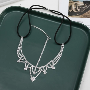 Luxurious gothic silver rhinestone layered head chain with sparkling crystal teardrops