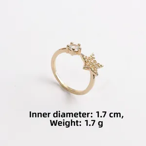 Detailansicht Goldstern-Ring mit Zirkonia-Besatz und 1,7 cm Innendurchmesser