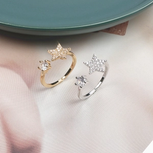 Designer Luxus Kupfer Offener Ring Für Damen Mode Stern Mikro Pave Zirkonia Verstellbarer Fingerring Minimalistischer Schmuck