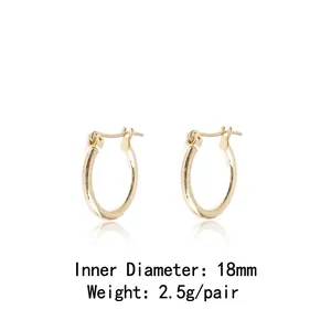 Minimalist 18K gold plated hoop earrings 18mm inner diameter lightweight 2.5g pair