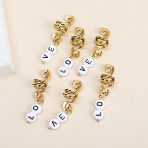6pcs vintage golden spiral dreadlock cuffs with white LOVE letter beads for hair styling