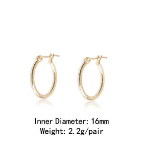 Golden minimalist hoop earrings for women, 16mm inner diameter, 2.2g polished pair