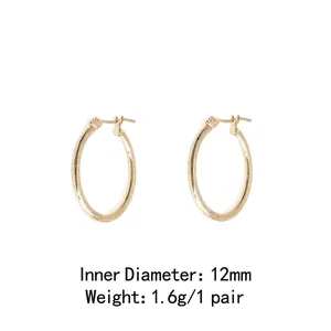 Minimalist gold hoop earrings featuring 12mm inner diameter and 1.6g lightweight design