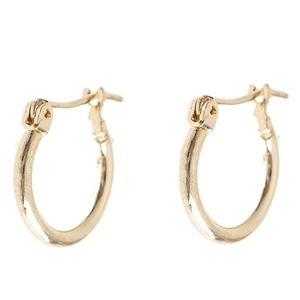 Minimalist golden hoop earrings featuring a polished metallic finish and hinged snap closure