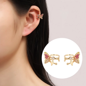 Clip d'Oreille Minimaliste Papillon Étoile Strass pour Femme Sans Perçage Alliage Or Argent Boucles d'Oreilles Clip Bijoux Mode