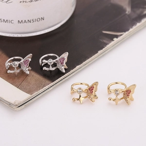 Bagues d'oreilles papillon et étoile étincelantes en or et argent pour oreilles non percées