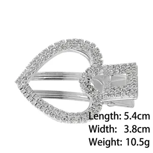 Barrette élégante double cœur en strass, alliage argenté, 5,4 cm de long, 10,5 g