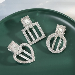 Barrettes à Cheveux en Alliage d'Argent avec Strass Style Coréen Géométrique Cœur Rond Carré Pince Bec de Canard Accessoires Cheveux Élégants pour Femmes