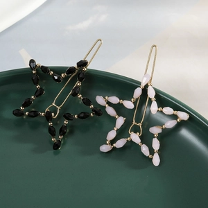 Sweet Alloy Star Shaped Hair Clip Pink Black Rhinestone Inlaid Side Fringe Clip For Women Girls Decorative Headwear Accessory