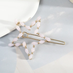 Pink star hair clip with pearls and gold metal base for women's elegant side styling