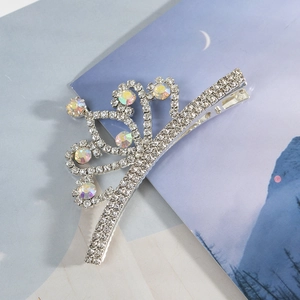 Pince à cheveux couronne argentée avec strass et cristaux AB pour coiffure chic