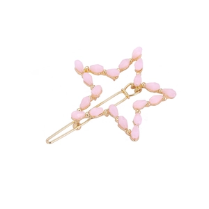 Elegant pink star hair clip with gold alloy base and pearls for a sweet Korean style look