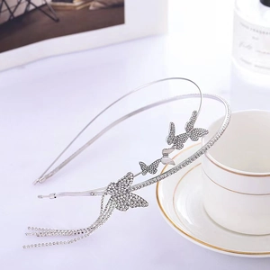 Serre-tête Papillon en Argent avec Gland en Strass Bandeau Mince en Alliage pour Femmes Bijoux de Mariage et de Fête