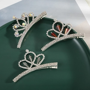 Élégante Pince à Cheveux Couronne en Strass Alliage de Zinc Bec de Canard Épingle à Cheveux Étincelante pour Femme Mariage Fête